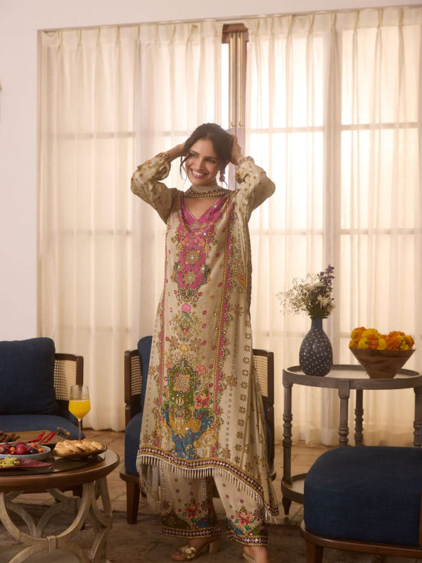 Floral Heritage Printed Straight Kurta Set with Dupatta