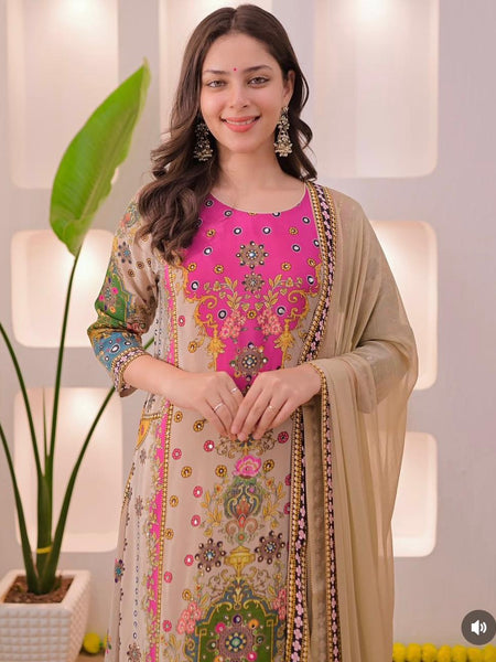 Floral Heritage Printed Straight Kurta Set with Dupatta