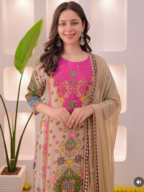 Floral Heritage Printed Straight Kurta Set with Dupatta