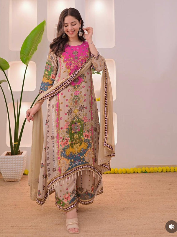Floral Heritage Printed Straight Kurta Set with Dupatta