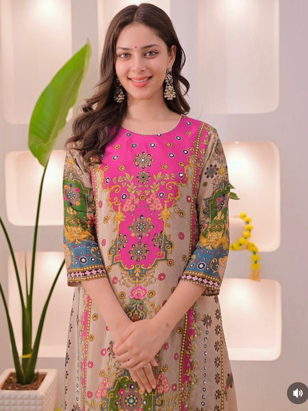 Floral Heritage Printed Straight Kurta Set with Dupatta