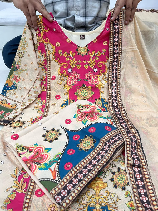 Floral Heritage Printed Straight Kurta Set with Dupatta