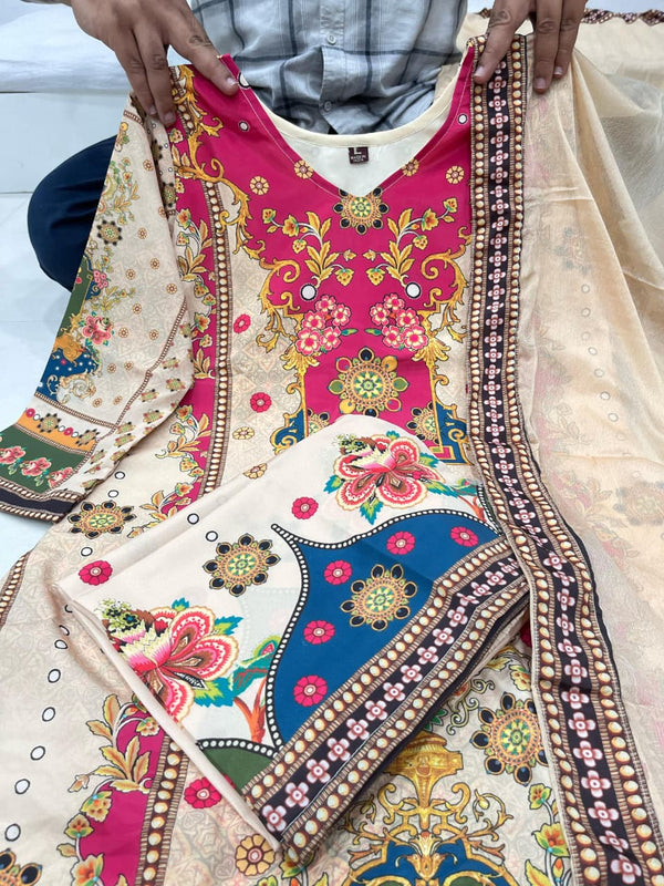 Floral Heritage Printed Straight Kurta Set with Dupatta