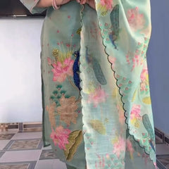 Peacock Floral Printed Straight Kurta Set with Dupatta