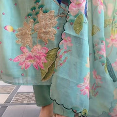 Peacock Floral Printed Straight Kurta Set with Dupatta