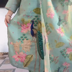 Peacock Floral Printed Straight Kurta Set with Dupatta