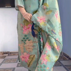 Peacock Floral Printed Straight Kurta Set with Dupatta
