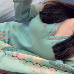 Peacock Floral Printed Straight Kurta Set with Dupatta