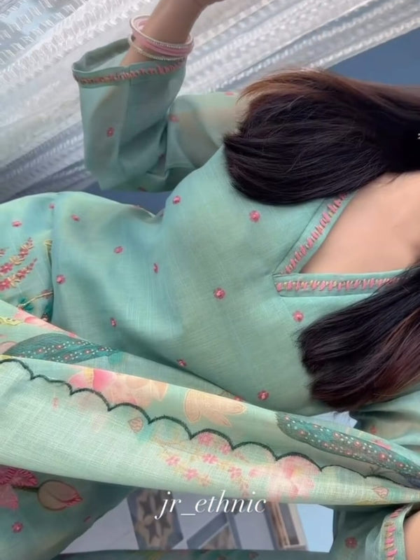 Peacock Floral Printed Straight Kurta Set with Dupatta