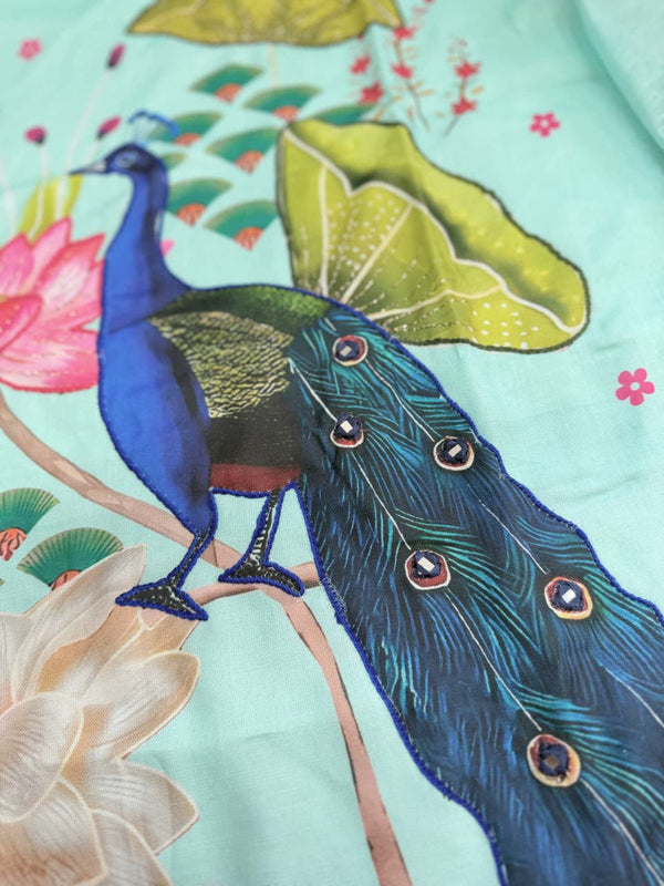 Peacock Floral Printed Straight Kurta Set with Dupatta