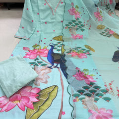 Peacock Floral Printed Straight Kurta Set with Dupatta