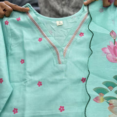 Peacock Floral Printed Straight Kurta Set with Dupatta