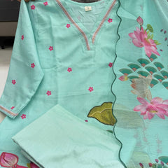 Peacock Floral Printed Straight Kurta Set with Dupatta