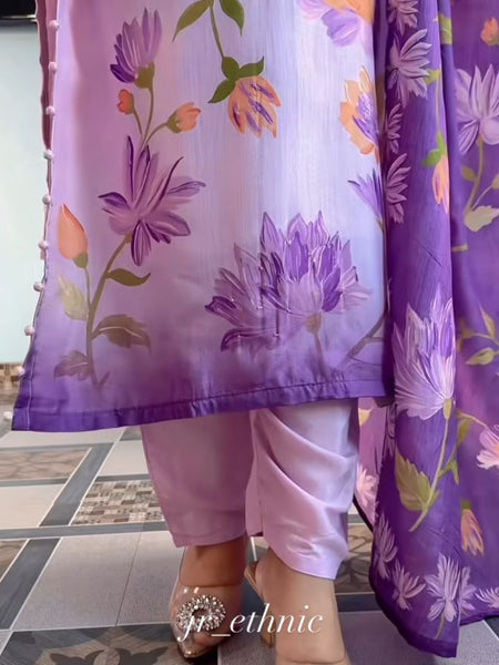 Floral Embroidered Straight Kurta Set with Dupatta