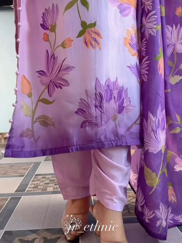 Floral Embroidered Straight Kurta Set with Dupatta