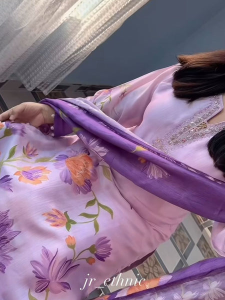 Floral Embroidered Straight Kurta Set with Dupatta