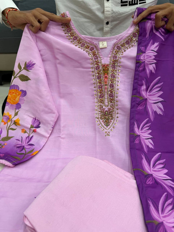 Floral Embroidered Straight Kurta Set with Dupatta
