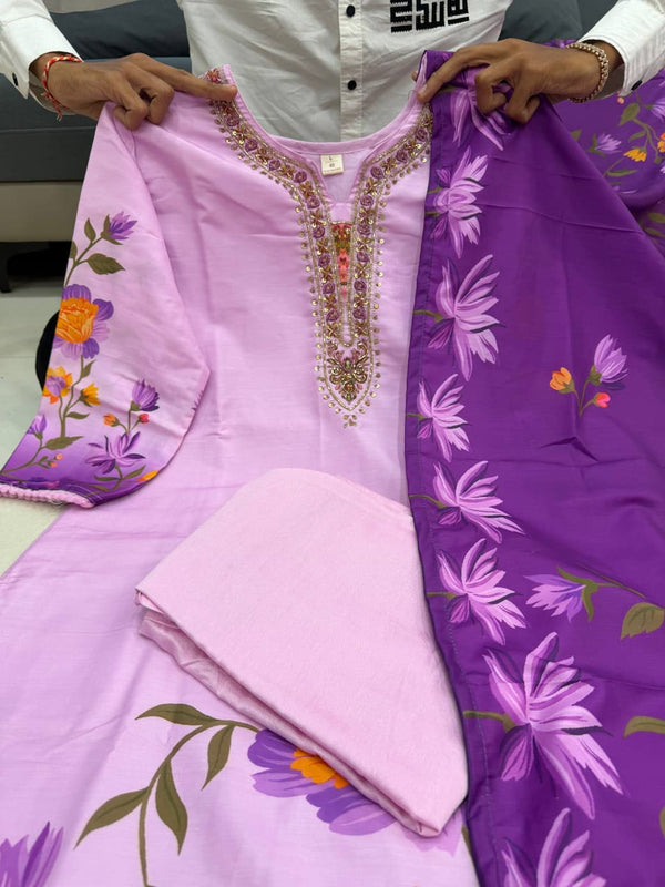 Floral Embroidered Straight Kurta Set with Dupatta