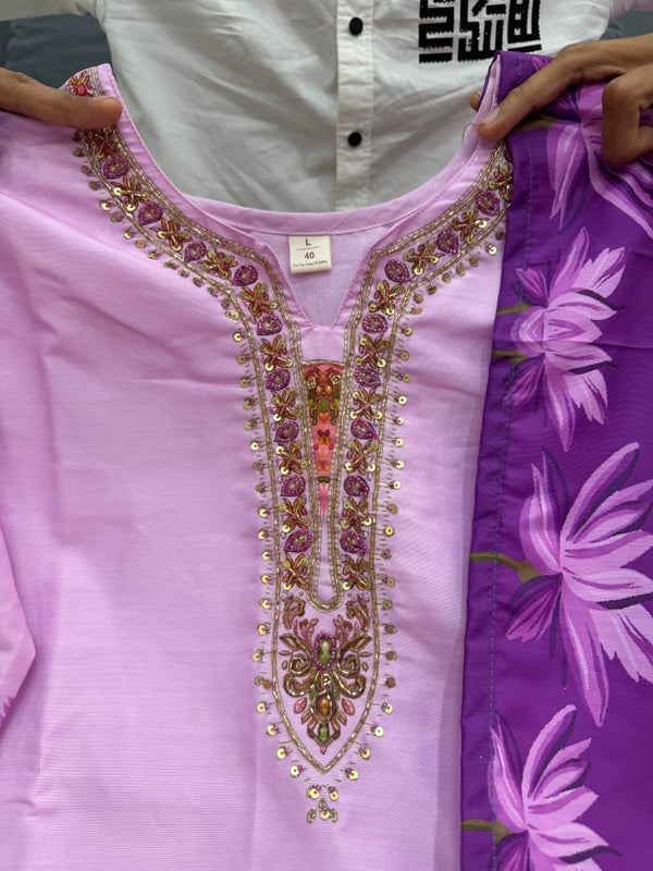 Floral Embroidered Straight Kurta Set with Dupatta