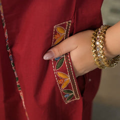Embroidered Straight Kurta Pant Set with Printed Dupatta