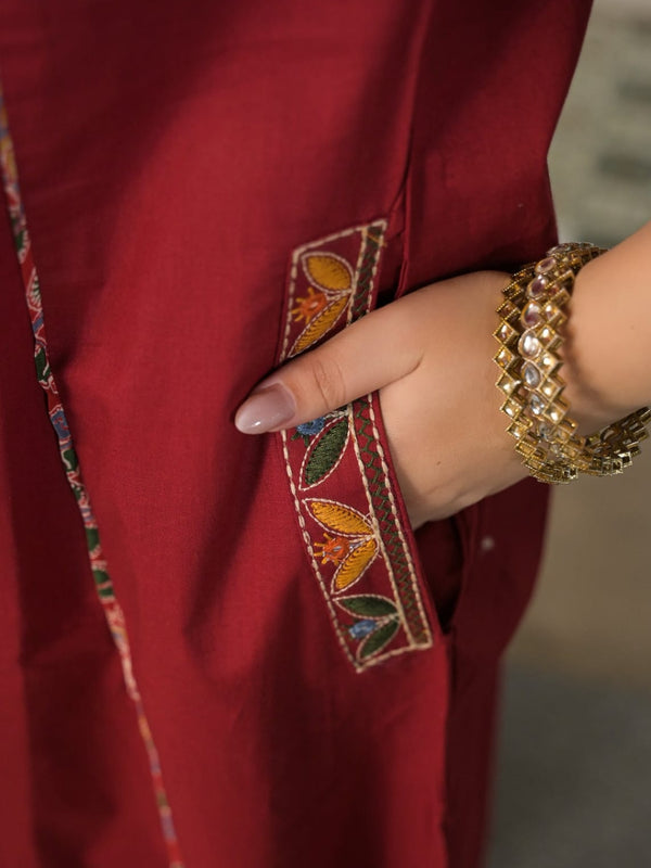Embroidered Straight Kurta Pant Set with Printed Dupatta