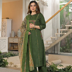 Embroidered Straight Kurta Pant Set with Printed Dupatta