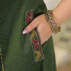 Embroidered Straight Kurta Pant Set with Printed Dupatta