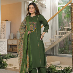 Embroidered Straight Kurta Pant Set with Printed Dupatta