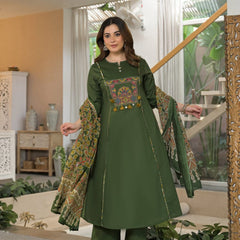 Embroidered Straight Kurta Pant Set with Printed Dupatta