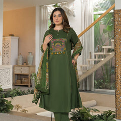Embroidered Straight Kurta Pant Set with Printed Dupatta