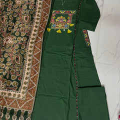 Embroidered Straight Kurta Pant Set with Printed Dupatta