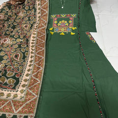 Embroidered Straight Kurta Pant Set with Printed Dupatta