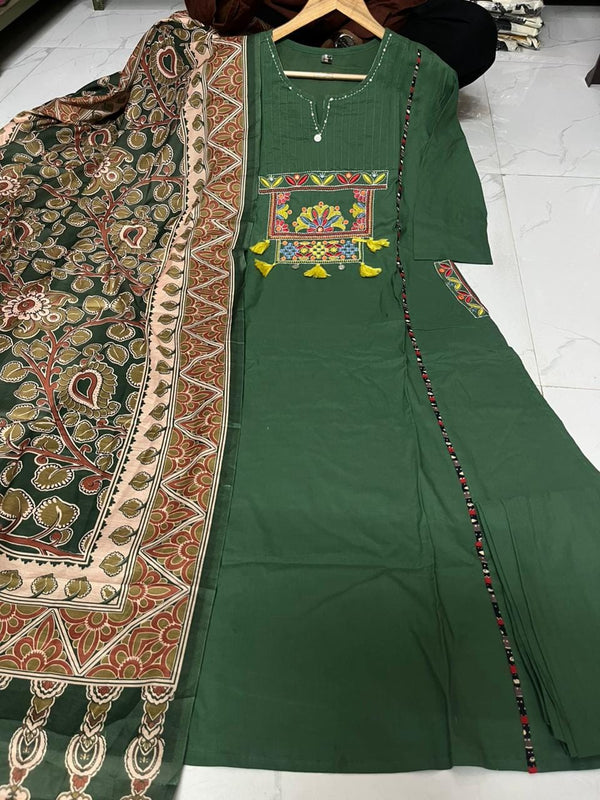 Embroidered Straight Kurta Pant Set with Printed Dupatta