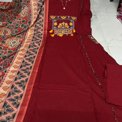 Embroidered Straight Kurta Pant Set with Printed Dupatta