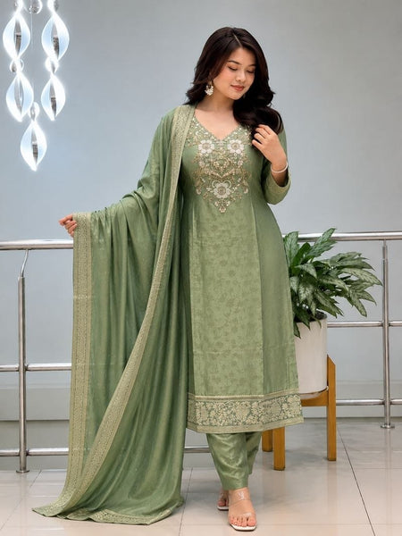 Embroidered Straight Kurta Set with Dupatta