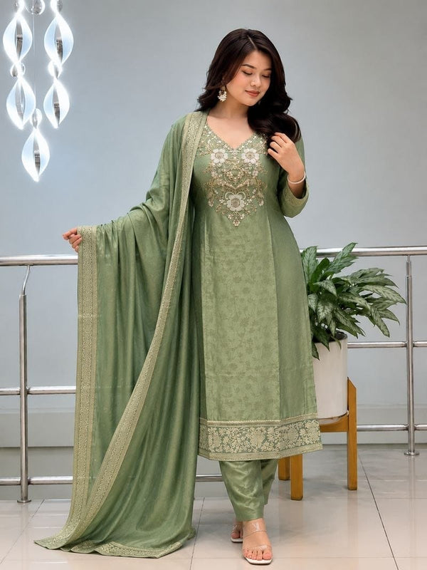 Embroidered Straight Kurta Set with Dupatta