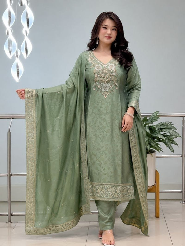 Embroidered Straight Kurta Set with Dupatta