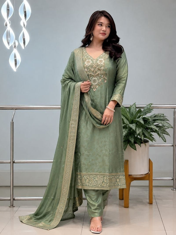 Embroidered Straight Kurta Set with Dupatta