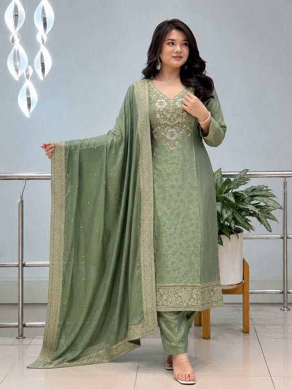 Embroidered Straight Kurta Set with Dupatta