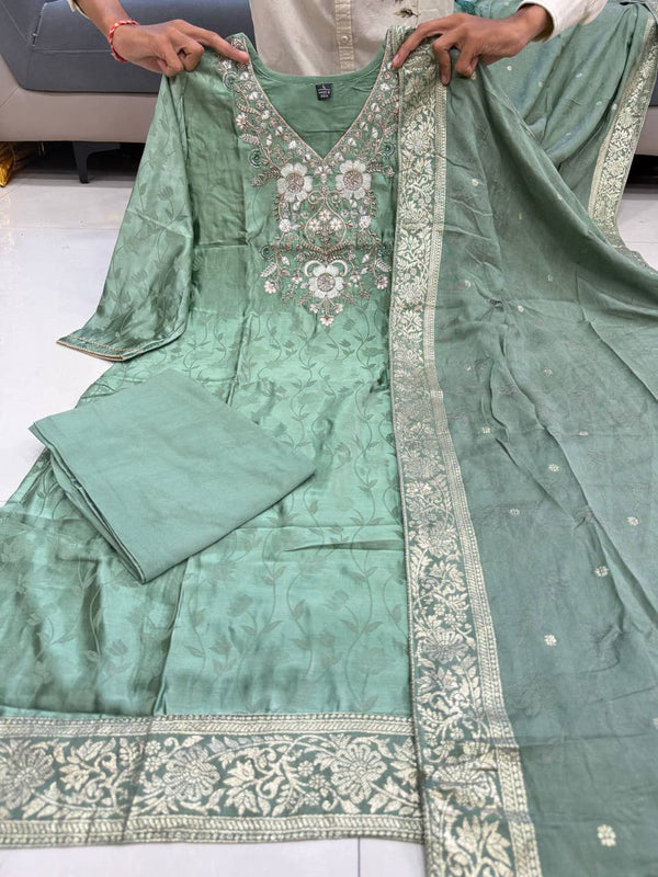 Embroidered Straight Kurta Set with Dupatta