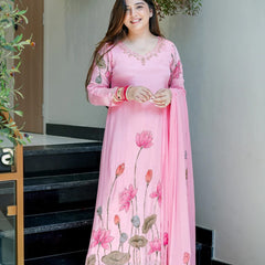 Lotus Embroidered Straight Kurta Set with Dupatta
