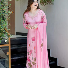 Lotus Embroidered Straight Kurta Set with Dupatta