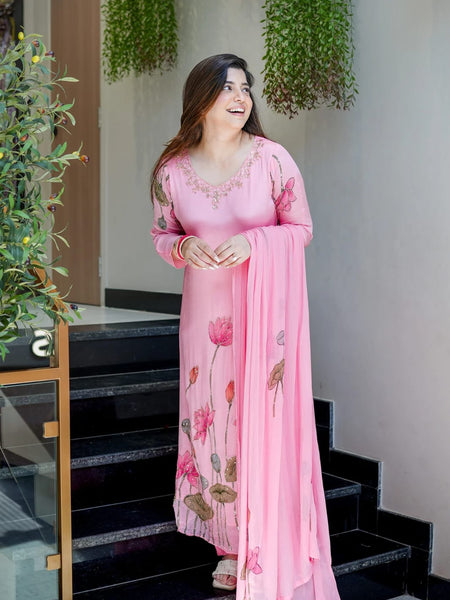 Lotus Embroidered Straight Kurta Set with Dupatta