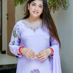 Lotus Embroidered Straight Kurta Set with Dupatta