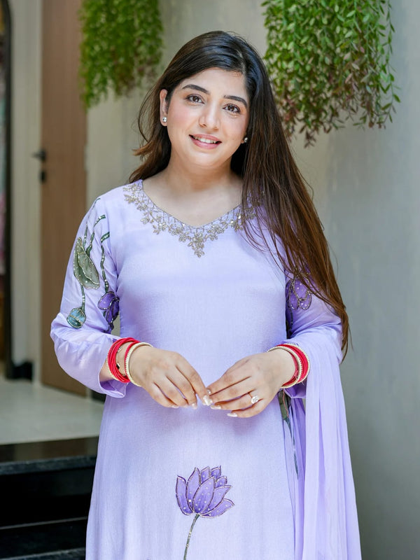 Lotus Embroidered Straight Kurta Set with Dupatta