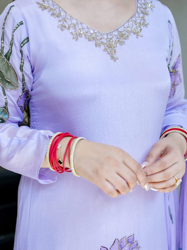 Lotus Embroidered Straight Kurta Set with Dupatta