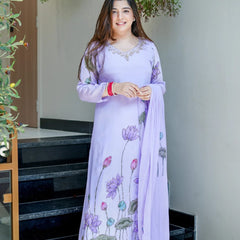 Lotus Embroidered Straight Kurta Set with Dupatta