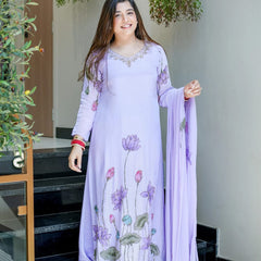 Lotus Embroidered Straight Kurta Set with Dupatta