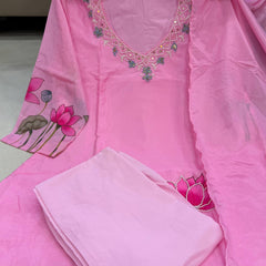 Lotus Embroidered Straight Kurta Set with Dupatta