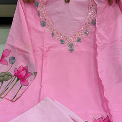 Lotus Embroidered Straight Kurta Set with Dupatta